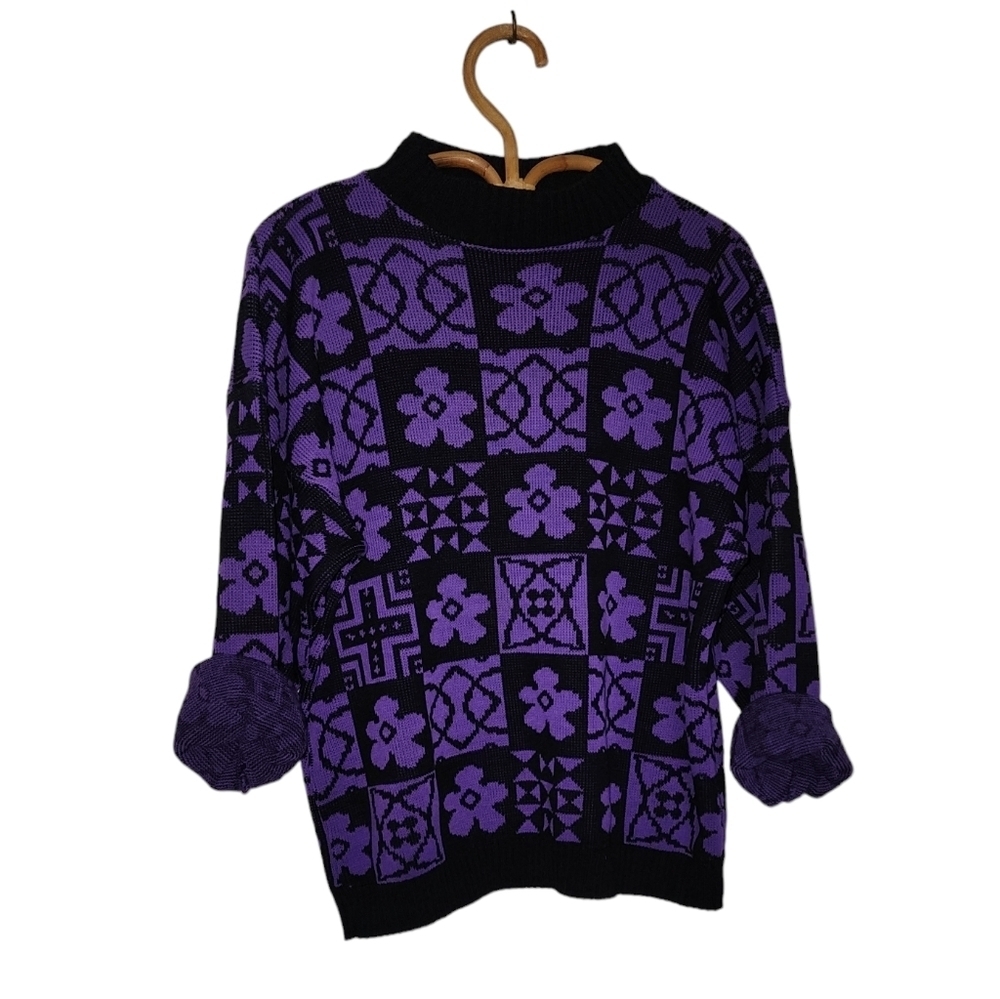 Vintage purple and black bold knit sweater